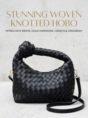 Black Woven Knotted Hobo & Crossbody Bag